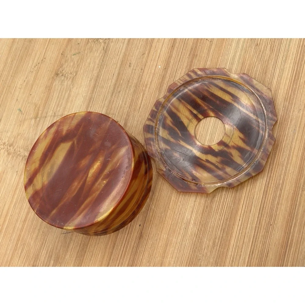 Vintage‎ Celluloid Faux Tortoise Shell Vanity Powder Trinket Box